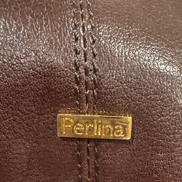 Perlina Leather Clutch with Gold Accents - Picture 4 of 11